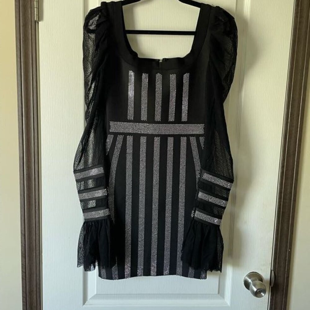 Div Abby Trends Rhinestone Puff Sleeve Bandage Dress | Size Large (10–12) | NWOT - Picture 6 of 12